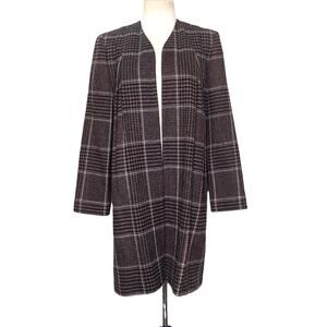 Carlisle plaid long open front wool coat size 8